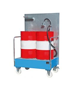 Fahrbare Auffangwanne mit Lochplattenwand, LX-101556 lackiert RAL 5012